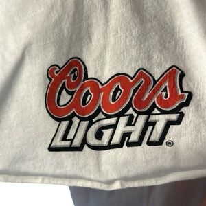 Women White fitted cotton t shirt,M/L scoop,logo,Coors  Light , coastal,festival